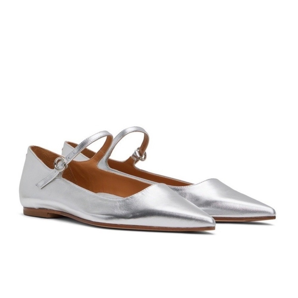 New AEYDE Cleo Pointed Toe Mary Jane Flat in Silver, Size EU 38.5/ US 8.5 - Picture 2 of 11